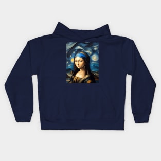 Mona Lisa with a Pearl Earring under The Starry Night Kids Hoodie